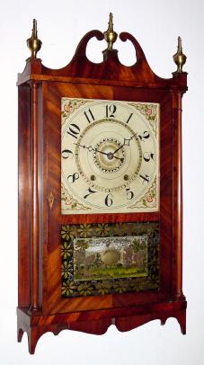 C.1825, Silas Hoadley, 30-hour time/strike wood movement pillar and scroll shelf clock. — Antique Clocks Price Guide
