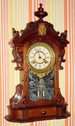 C.1880, Ansonia MONARCH, 8-Day ornate walnut cased shelf clock. — Antique Clocks Price Guide