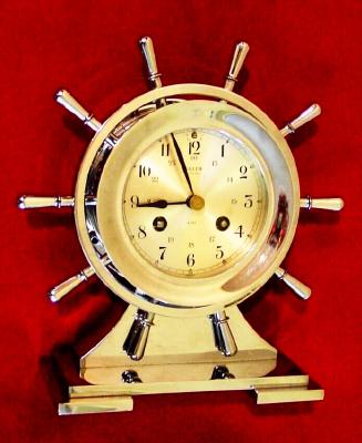 C.1960, German, SALEM Ship's Bell mantel clock in solid brass with ship's wheel motif. — Antique Clocks Price Guide