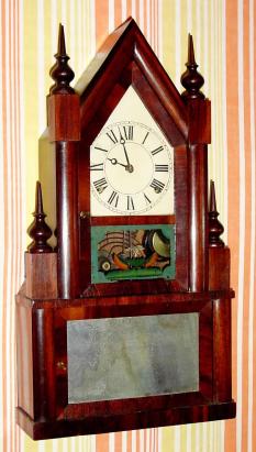 C.1845, Elisha Manross (probably), 8-day time/strike fusee steeple on steeple shelf clock. — Antique Clocks Price Guide