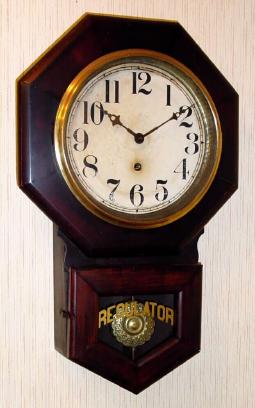 C.1920, Sessions, 10 Inch Drop, 8-day timepiece, poplar case with mahogany finish. — Antique Clocks Price Guide