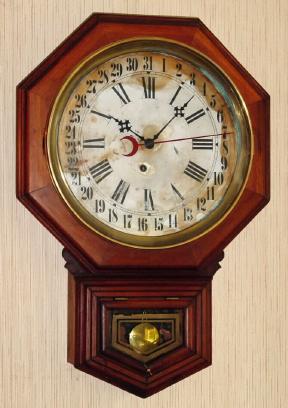 C.1915, E. Ingraham and Co., Short drop octagon calendar timepiece, 8-day spring. — Antique Clocks Price Guide