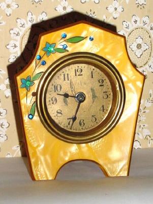 C.1925, Lux Clock Mfg, Waterbury, Conn, small celluloid framed ladies desk clock, 30 hour time. — Antique Clocks Price Guide