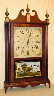 C.1825, E. Terry and Sons, Plymouth, Conn, Pillar and Scroll, 30-hour 2-wt, mahogany case; as-found. — Antique Clocks Price Guide