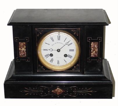 C.1900, French, black marble mantel clock. rectangular, 8-day time/strike, as-found, needs work. — Antique Clocks Price Guide