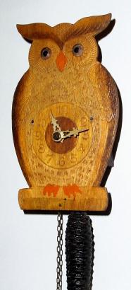 C.1950, German, Owl Clock with Animated eyes that move back and forth with each tick. — Antique Clocks Price Guide