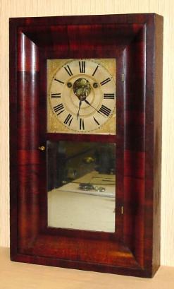 C.1841, S. B. Terry, OG Shelf clock in rosewood, with early and uncommon upside down movement with large escape wheel, exposed just above center shaft, and solid great wheels. — Antique Clocks Price Guide