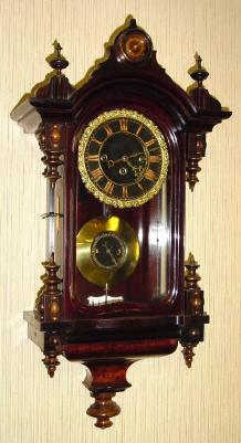 C.1850, Austrian Grand Sonnerie, 30-hour spring MINIATURE DWARF wall clock, with dark grained finish. — Antique Clocks Price Guide