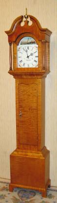 C.2001, Foster S. Campos, Pembroke, Mass, rocking ship grandmother clock in tiger maple, serial No. 4. — Antique Clocks Price Guide