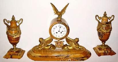 C.1880, French, Marble and Ormolu 3-piece mantel set, 8-day bell strike. — Antique Clocks Price Guide