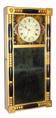 C.1830, Benjamin Morrill (Attrib), Boscawen, NH, 8-day New Hampshire Mirror timepiece. — Antique Clocks Price Guide
