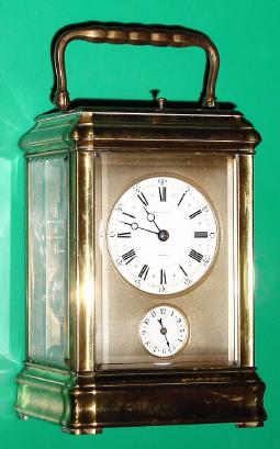 C.1890, Margaine for Breguet ( and Fils) French Brass Cased Carriage clock, 5 minute repeat with alarm, in a gorge case, and with engraved top glass, serial No. 6318. — Antique Clocks Price Guide