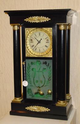 C.1860, Year Clock Co., 35 Cortland St, New York, Crane Patent Torsion clock, time and strike, runs for a year. — Antique Clocks Price Guide