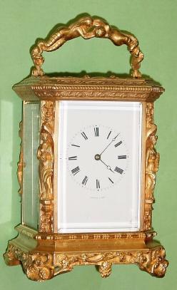 C.1875, French, Bolviller, Paris, Brass cased carriage clock, time and strike, caryatid case. — Antique Clocks Price Guide