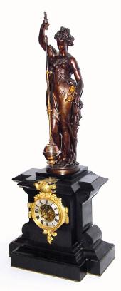 C.1885, French, Large Conical Pendulum clock, black marble and bronze, 8-day time and strike. — Antique Clocks Price Guide