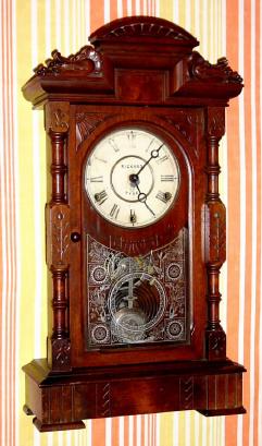 C.1890, Seth Thomas HECLA, Quarter Strike on 2 bells and hour strike on cathedral gong, carved walnut case shelf clock. — Antique Clocks Price Guide