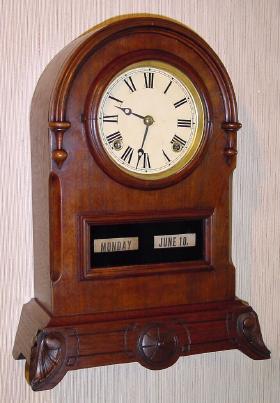 C.1870, Boardman and Hubbell Patent Walnut shelf calendar, manufactured by Jerome and Co., New Haven. — Antique Clocks Price Guide