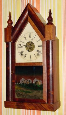 C.1845, Forestville Manufacturing Co., (J. C. Brown), 8-day time/strike/alarm steeple clock. — Antique Clocks Price Guide