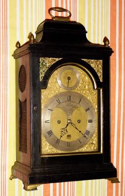 C.1770, Thomas Wagstaff, London, ebonized 2-fusee bracket clock, crown verge with engraved backplate. — Antique Clocks Price Guide