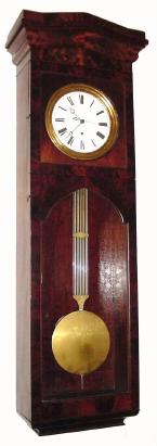 C.1890, French Pinwheel Jeweler's Regulator, mahogany, wall hanging with center sweep seconds. — Antique Clocks Price Guide