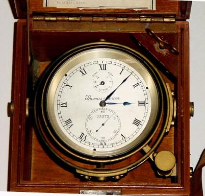C.1948, Thomas Mercer, St. Albans, England, 56 hour chronometer in original box, serial 23373, matching No. on box, and with outer protective, felt lined box. — Antique Clocks Price Guide