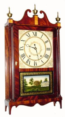 C.1828, Chauncey Ives, 30-hour time/strike wood movement pillar and scroll shelf clock. — Antique Clocks Price Guide