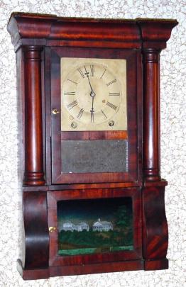 C.1850, Dan'l Pratt overpaste label on likely Brewster and Ingrahams MINI 8-day spring mov't column and cornice. — Antique Clocks Price Guide