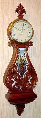 C.1980 (dated) Foster S. Campos, Pembroke, MA, mahogany lyre banjo clock. — Antique Clocks Price Guide