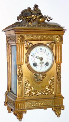 C.1890, French for Tiffany and Co., New York, gilt bronze ladies desk clock with guilloche side panels depicting ladies in gowns. — Antique Clocks Price Guide