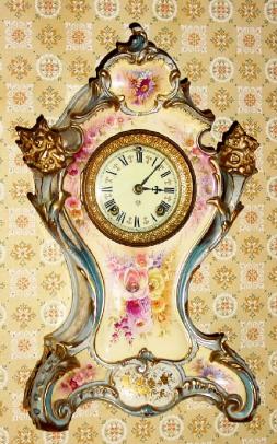 C.1895, Ansonia Clock Co., Royal Bonn, 8-day time and gong strike, porcelain mantel clock. — Antique Clocks Price Guide