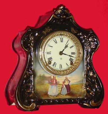 C.1904, Ansonia Clock Co., "La Clairmont", 8-day time/strike porcelain mantel clock. — Antique Clocks Price Guide