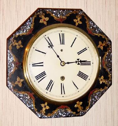 C.1853, Litchfield Mfg, Litchfield, Conn, gallery clock with papier-m and acirc;che surround and with large spring movement with Sulley patent balance escapement. — Antique Clocks Price Guide