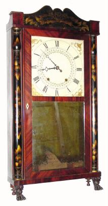 C.1830, E. Terry and Sons, 30-hour time/strike wooden movement half-column and splat shelf clock. — Antique Clocks Price Guide