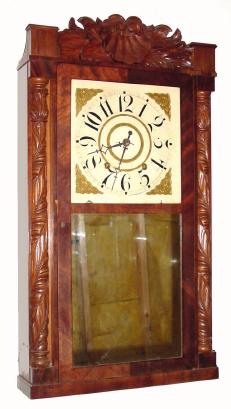 C.1835, R. E. Northrop, New Haven, CT., 30-hour time/strike wood movement carved half column and splat shelf clock. — Antique Clocks Price Guide