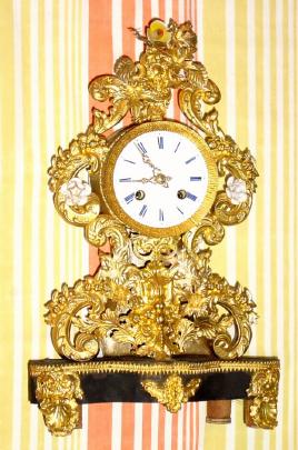 C.1840, French, 8-day time/strike silk thread suspension mantel clock, gilt repousse case. — Antique Clocks Price Guide