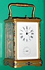 C.1910, French for the Japanese market, brass cased carriage clock, time, strike, repeat and alarm with center seconds hand.