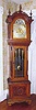 C.1900, Walter H. Durfee for Tiffany and Co., New York, oak cased 3-weight tall clock with 9 tubular bells, also marked with Durfee patent info. Plays your choice of Westminster or 9-bells (Whittington) on the quarter hours.