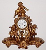 C.1890, French, 3-Cupids with Swinging Doll pendulum, 8-day time and bell strike, patinated spelter case.