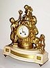 C.1890, French, Marble and Spelter figural mantel clock, titled Le Triomphe de Pamour.