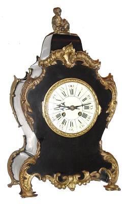 C.1890, French, Marti, Paris, 8-Day time and strike mantel clock, ebonized case with ormolu trim. — Antique Clocks Price Guide