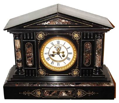 C.1900, French, 8-day time/strike black marble mantel clock, with open escapement. — Antique Clocks Price Guide