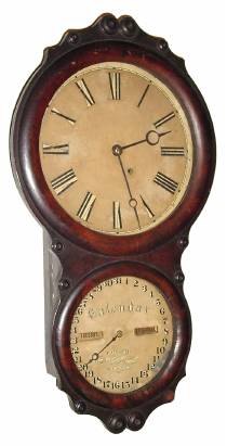 C.1865, Seth Thomas, OFFICE CALENDAR No. 4, rosewood veneer over pine, double dial calendar clock, 8-day time. — Antique Clocks Price Guide