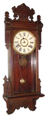 C.1910, William L. Gilbert Clock Co., "Thespian", 8-day time and strike wall clock. — Antique Clocks Price Guide