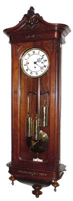 C.1890, Austrian, 2nd Baroque, 3-Wt Grand Sonnerie wall clock in walnut, 8-day duration with engraved pulleys. — Antique Clocks Price Guide