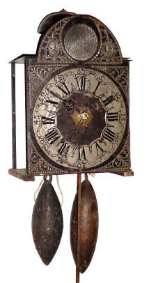 C.1800, French, Morbier Clock, crown wheel and verge, 2-weight, 8-day, with composite dial with cast lead chapter ring, spandrels and arch decorations. — Antique Clocks Price Guide