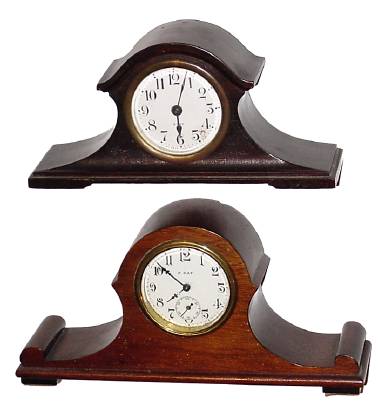C.1920, Lot of two, mini Tambours, 8-day rear wind. 1) Sessions with ding in rear of case where it was dropped, otherwise in very good original condition, — Antique Clocks Price Guide