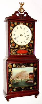 C.1970, Boston Area, Repro Mass Shelf Clock, 8-day weight driven, timepiece, in a well figured mahogany case with ball and eagle finial, and with late 19th century movement. — Antique Clocks Price Guide