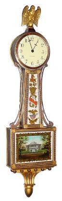 C.1919, Waltham Clock Co., Mini Willard Banjo, model 1553, mahogany with gilt rope trimmings and Boston State House glasses. — Antique Clocks Price Guide