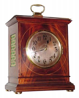 C.1900, German, Winterhalder and Hofmeier, Quarter Striking bracket clock, with unusual 3-note quarters, mahogany case with line inlay. — Antique Clocks Price Guide