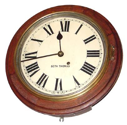 C.1905, Seth Thomas Clock Co., Thomaston, CHATHAM, 8-day round oak timepiece with 12 inch painted dial. — Antique Clocks Price Guide